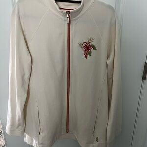 Tommy Bahama Womens Aruba Sunset Blooms Embroidered Full Zip Sweatshirt Coconut